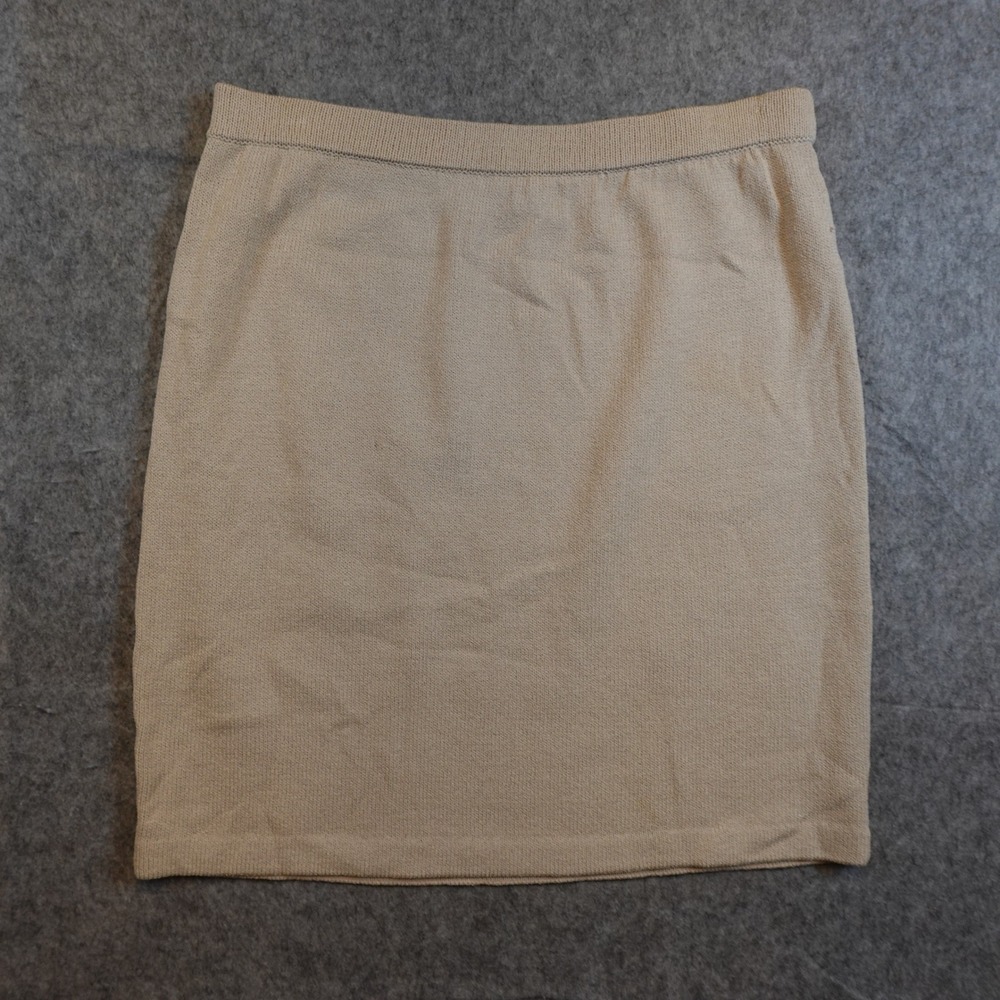 St‎ John Skirt Women 10 Beige Santana Knit Elastic Waist Straight Pencil Mini